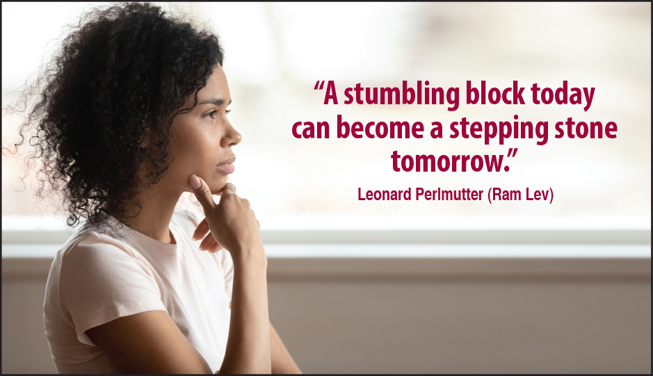 Girl thinking. "A stumbling block today can become a stepping stone tomorrow." Leonard Perlmutter (Ram Lev)